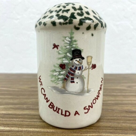 Christmas Salt and Pepper Shakers Spongeware Pottery "We Can Build A Snowman" - Picture 3 of 5